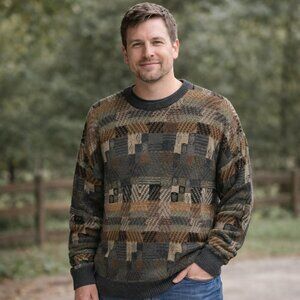 Vintage Jantzen Mens Textured Geometric Knit Sweater Size XL 90s Grandpa Core